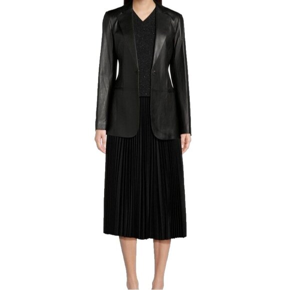 Theory Women's Size Medium Black Pleated Flannel Midi Skirt A-Line Knit $630 NWT - Picture 2 of 10